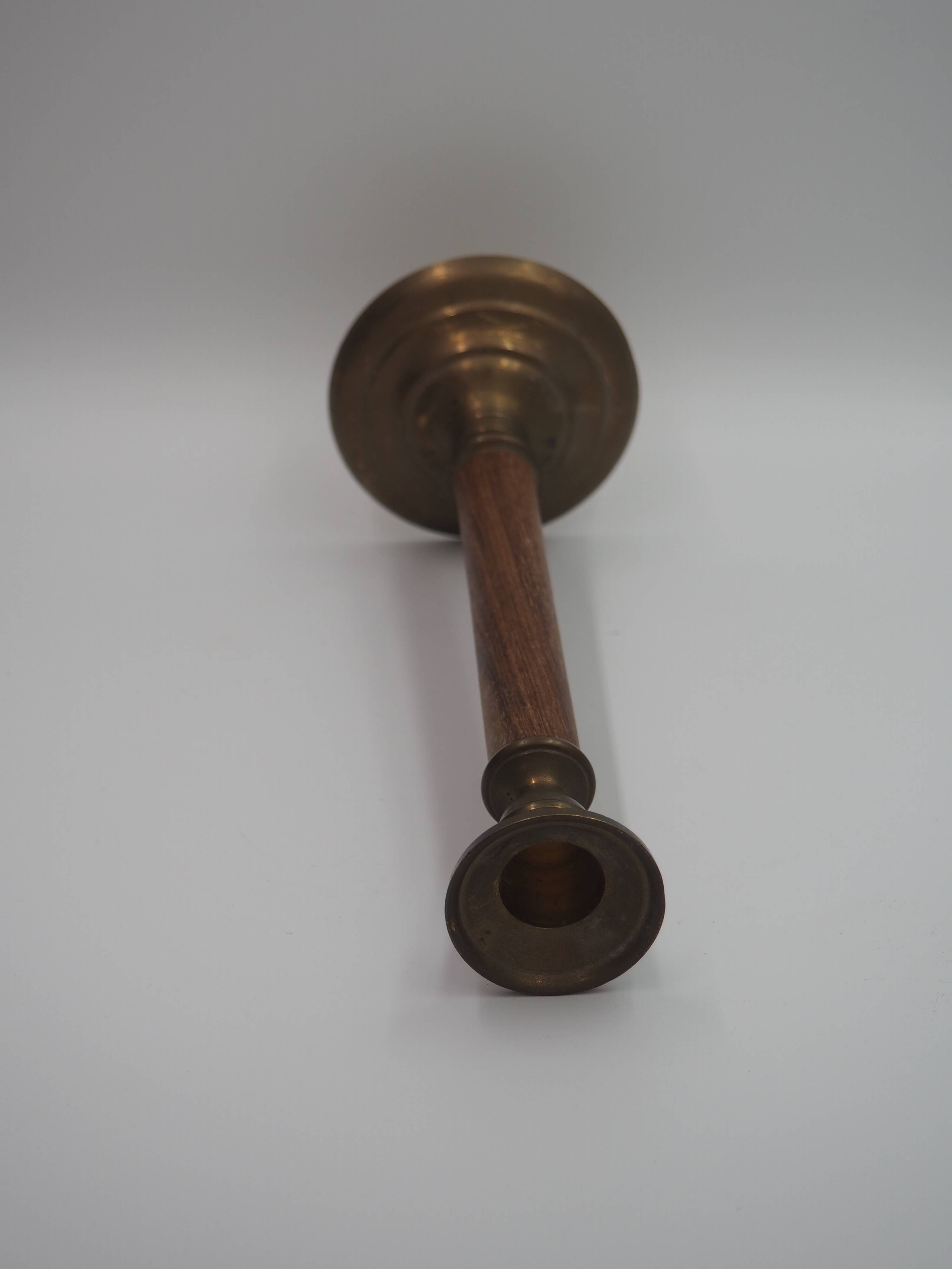 Wood and brass candle holder