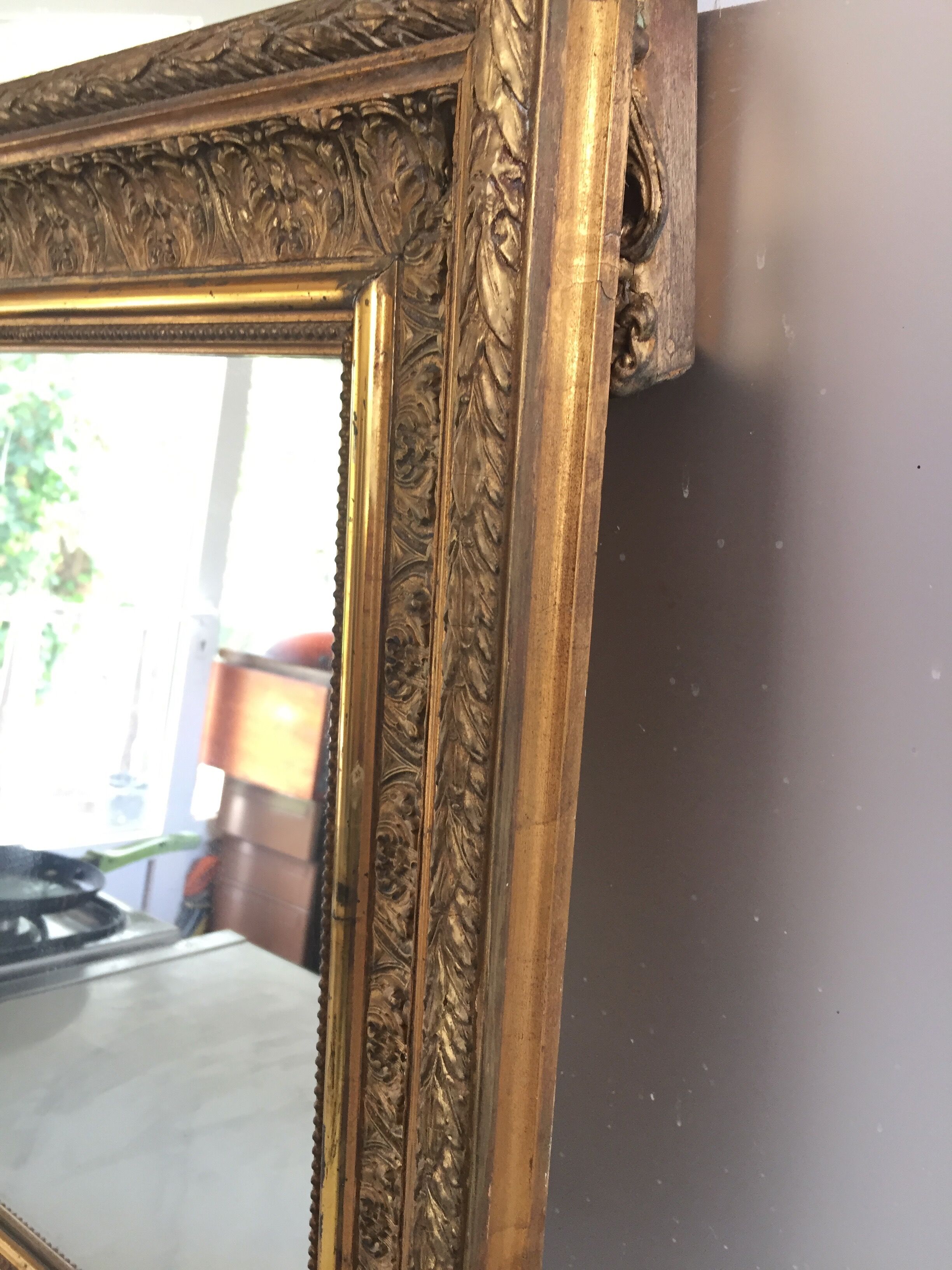 Mirror/Frame Barbizon/Wood&Stucco gilded with fine gold/XIXth