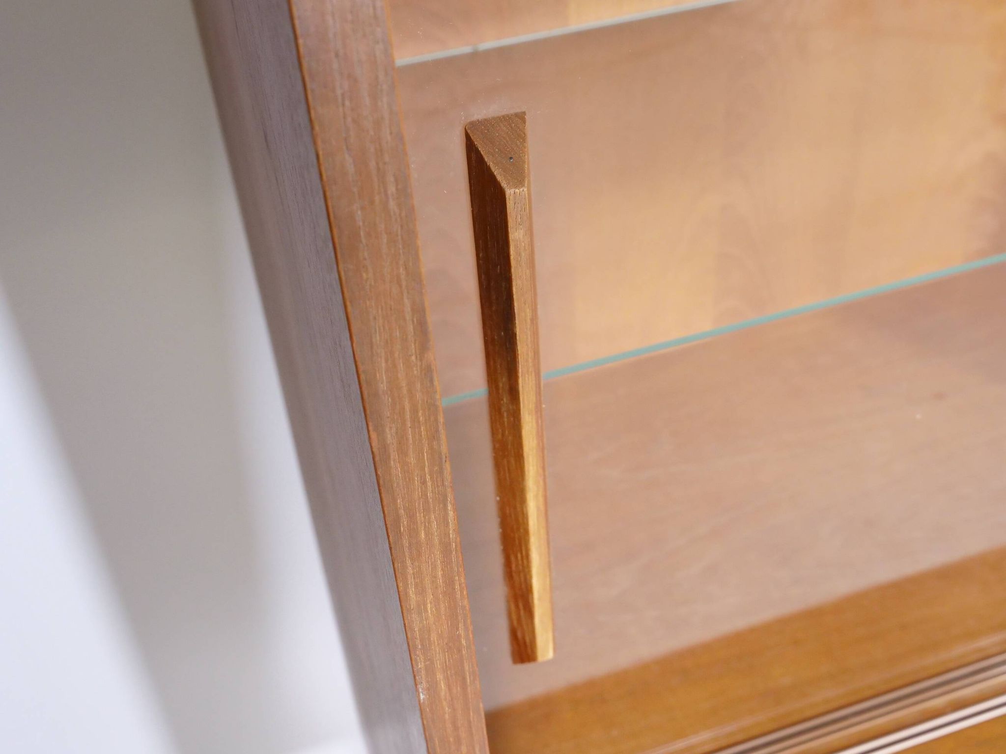 Mid Century Teak Highboard with Glass Display Cabinet & Sliding Door, 1960s