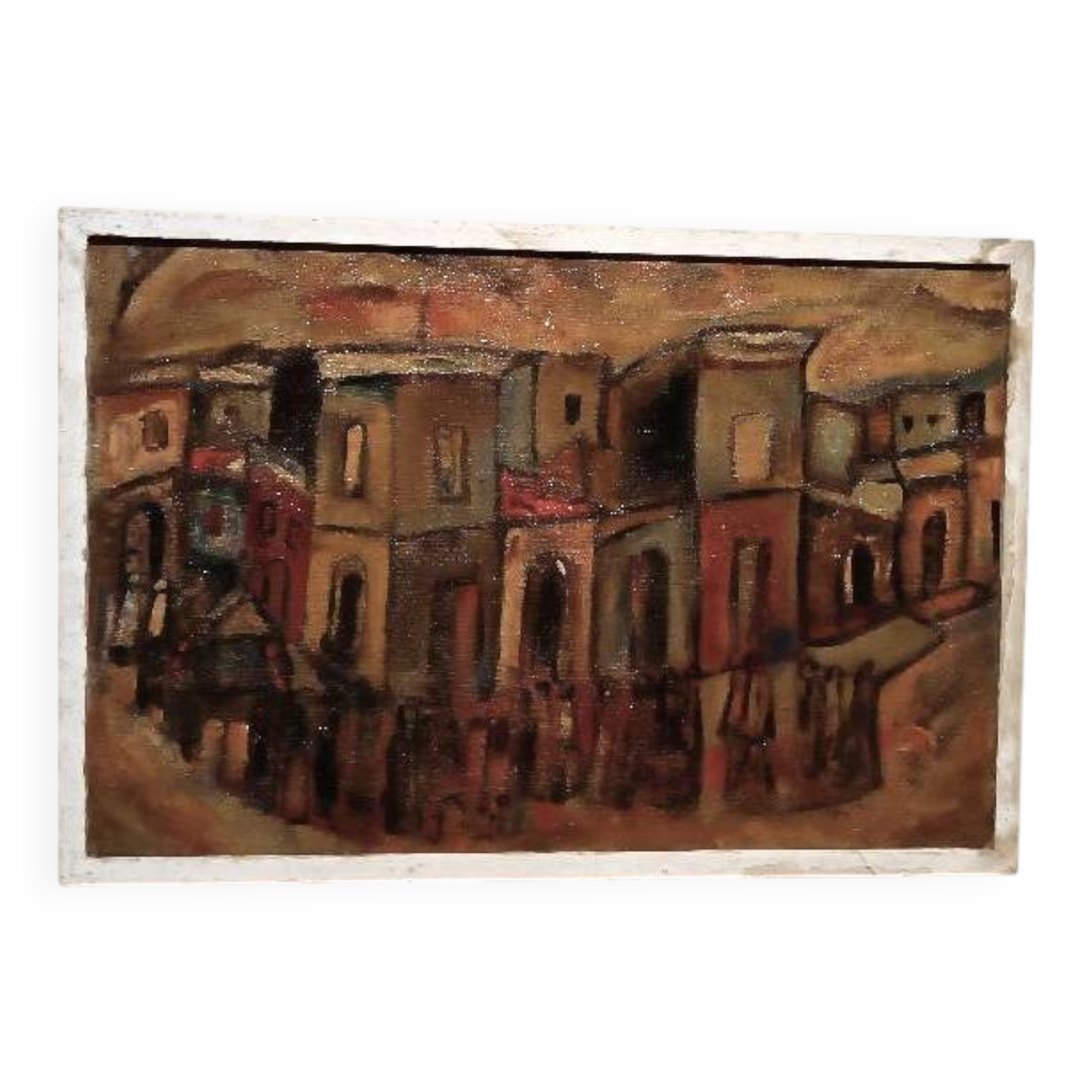 Oil on canvas "Funerals in Syracuse" by Ferruccio Ferri - Exhibition Gulf of La Spezia, 1940s