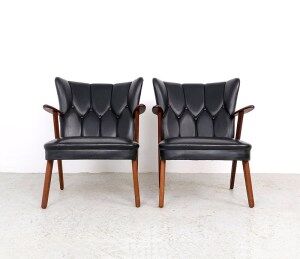 Danish teak and skai armchairs, Erhardsen & Andersen 1960s