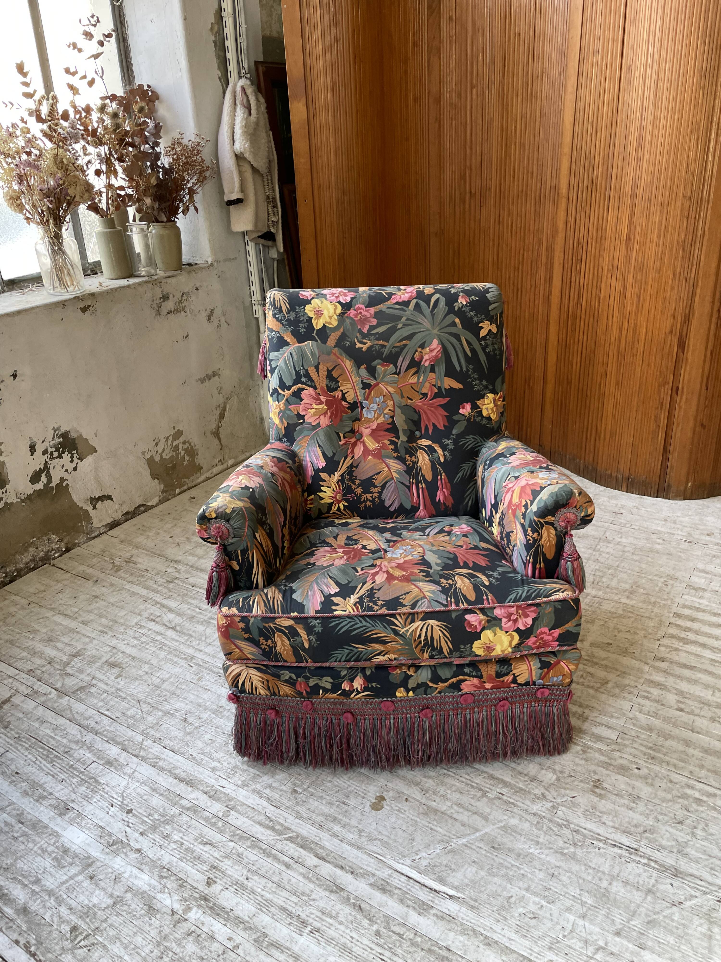 Jean Roche flowered armchair with armrests