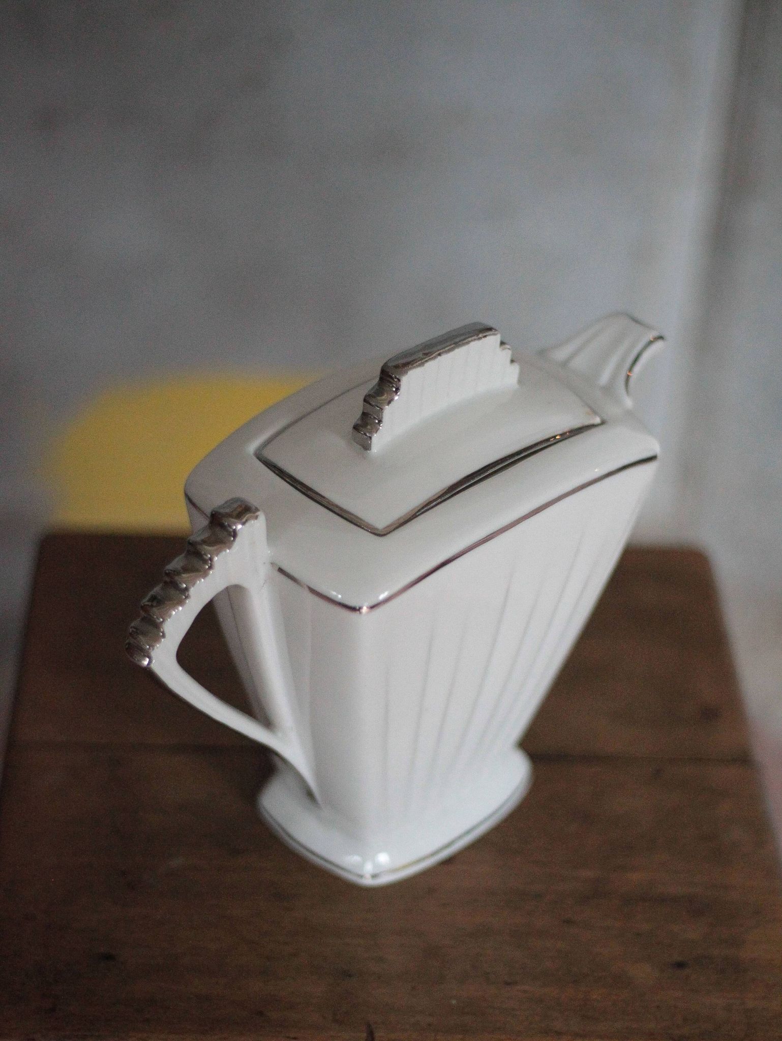 Art Deco porcelain teapot in a fan shape, Limoges porcelain coffee pot