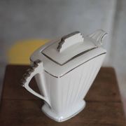 Art Deco porcelain teapot in a fan shape, Limoges porcelain coffee pot