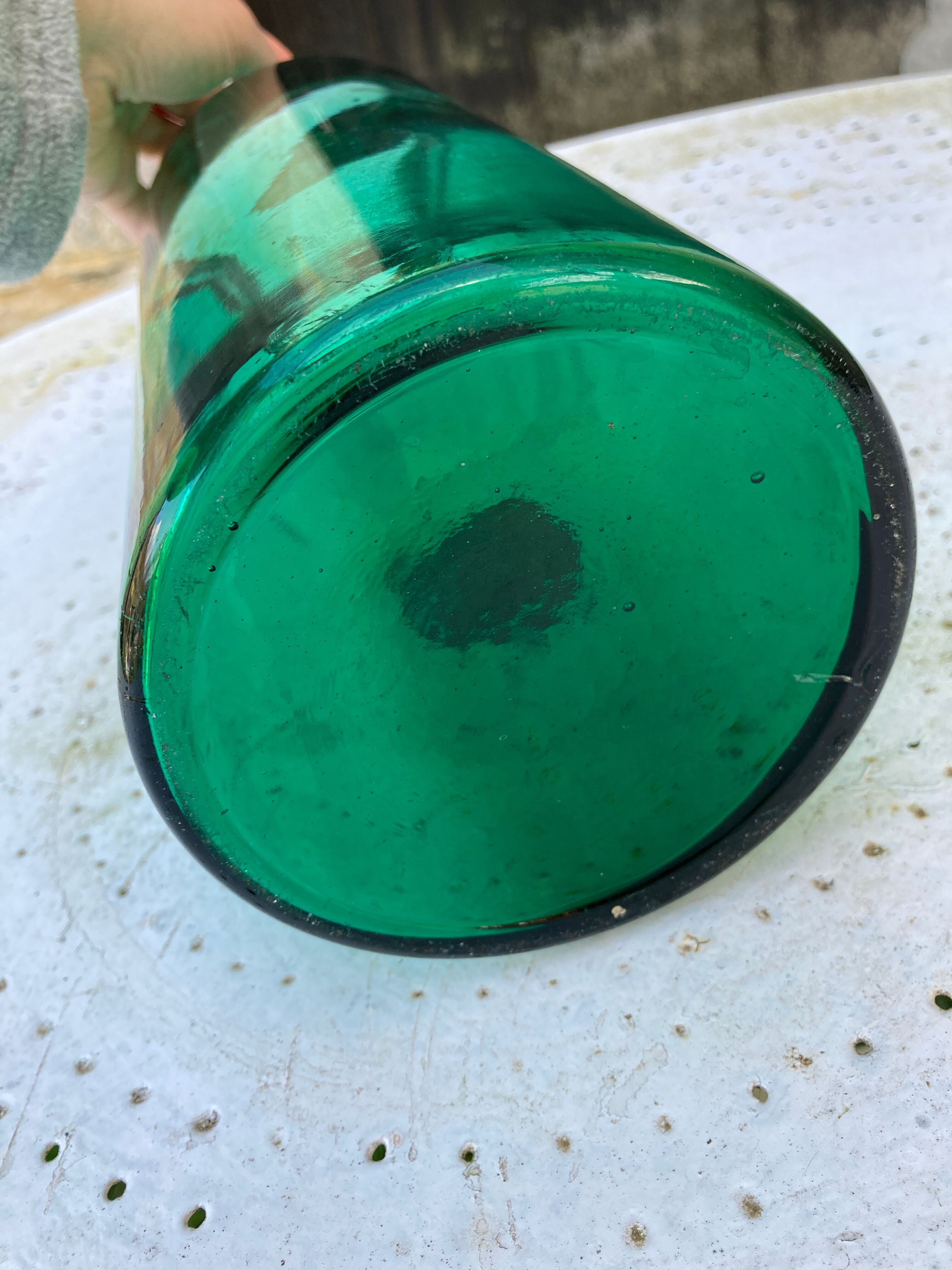 Large green glass jar