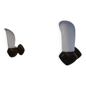 Pair of wood and earthenware sconces