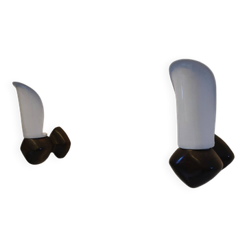Pair of wood and earthenware sconces