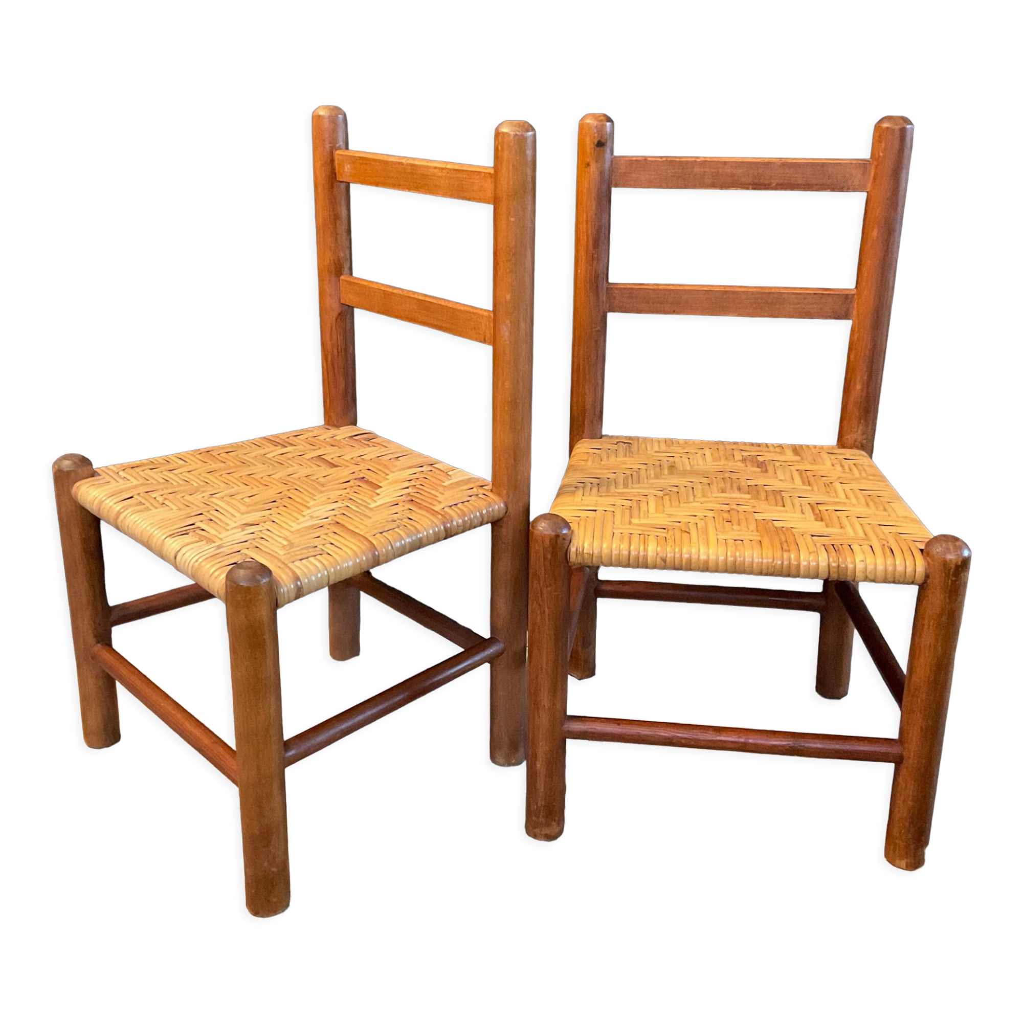 Paire de chaises enfant vintage en bois et rotin
