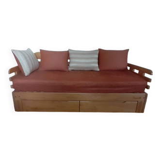 Handcrafted solid beech wood sofa bed for 3-4 people