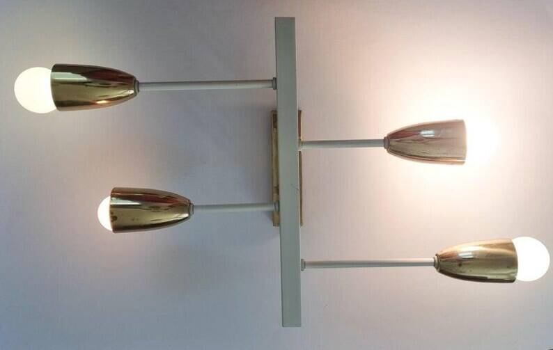 Pair of Midcentury Wall or Ceiling Lamps, Flush Mounts, Stilnovo Style, 1960s