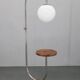1930s Czechoslovak Art Deco chrome floor lamp with milk glass globe and table