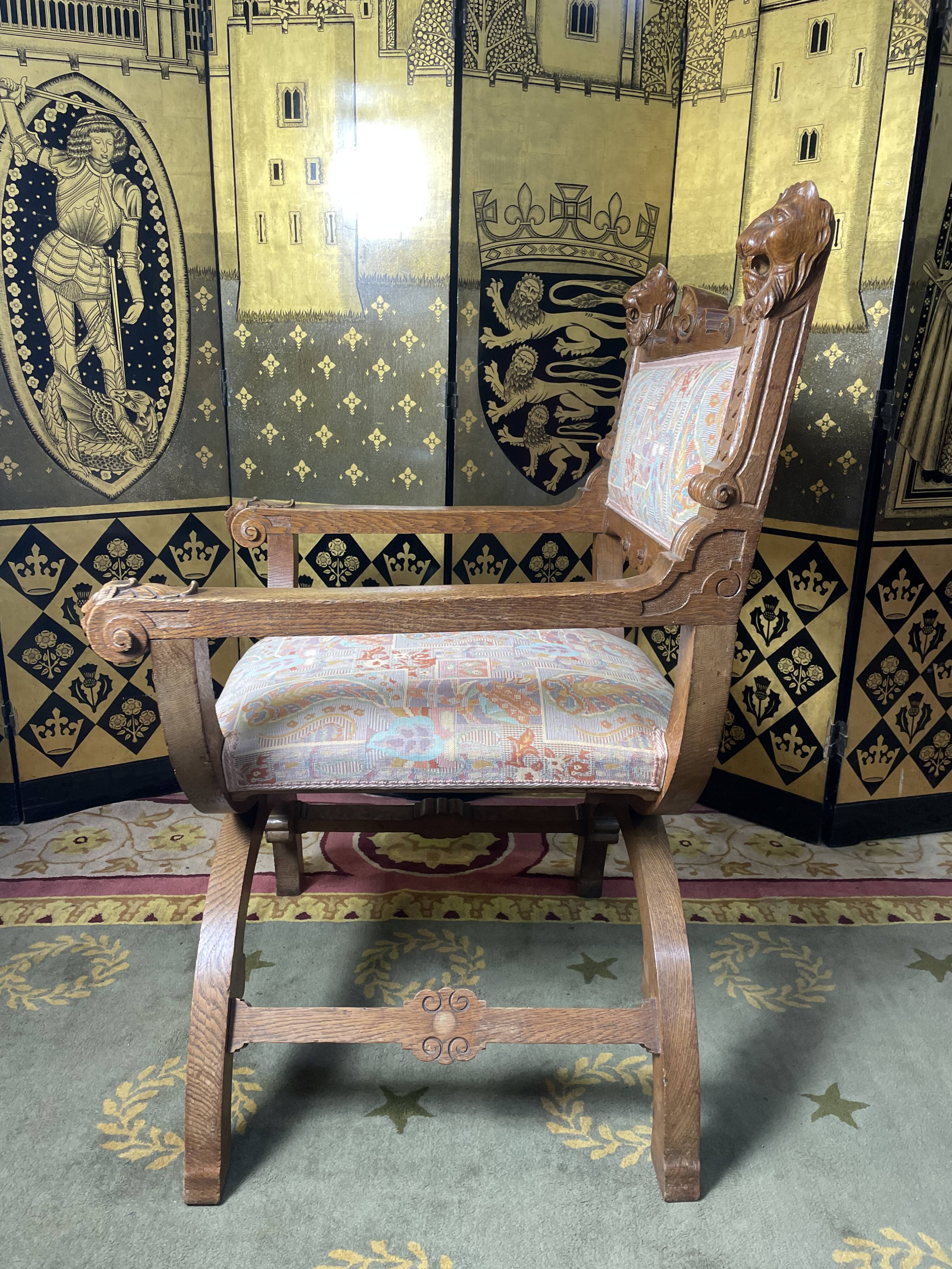 Fauteuil dagobert « curule » chêne 1950