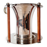 Magnifique Seau à Champagne pour 6 verres au Design Années 70 en Métal Argenté et Cuir.