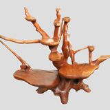 Modern Rustic Adirondack Planter & Pedestal – Organic Wood Art with 3 Shelv