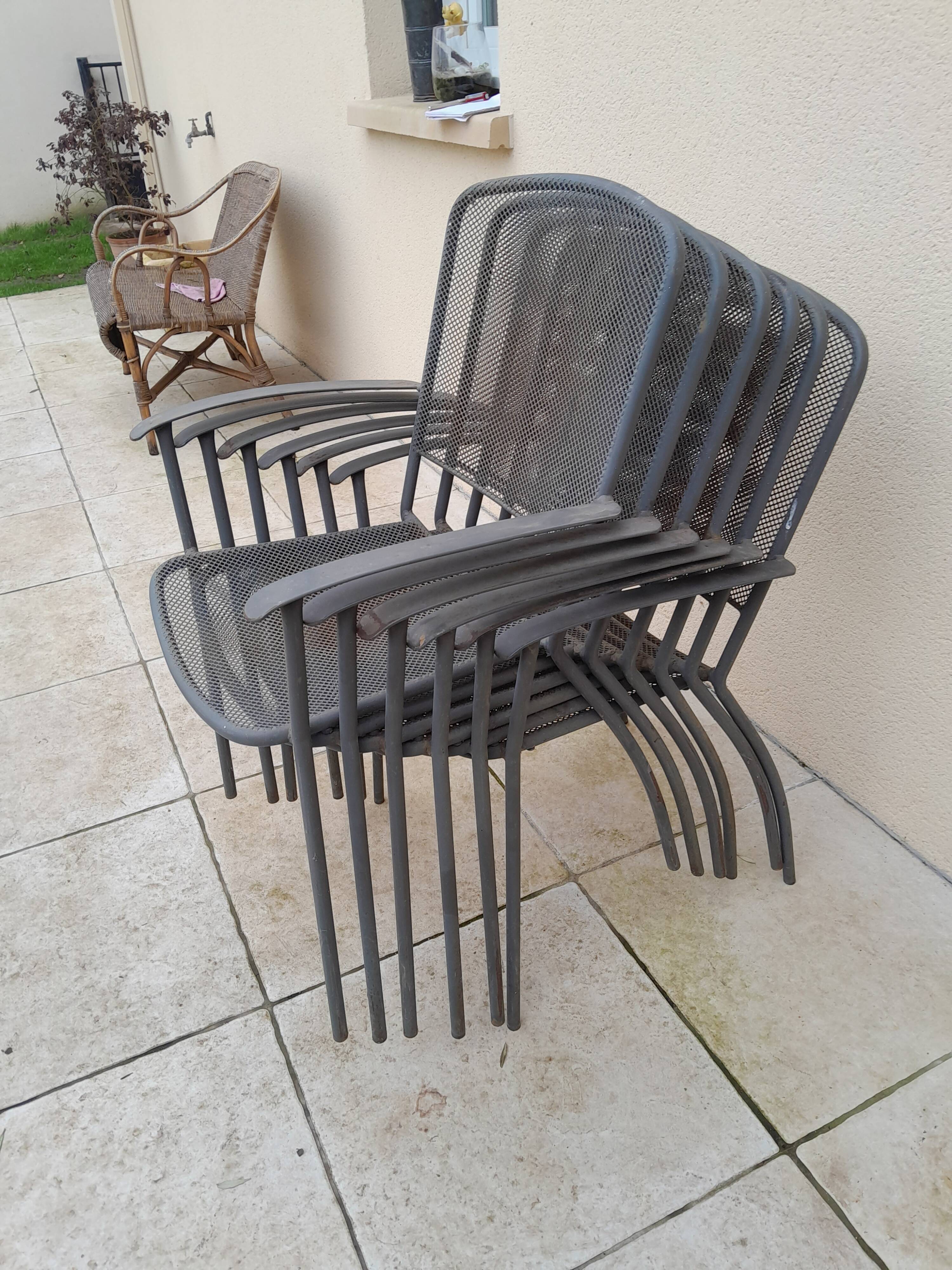 6 vintage garden armchairs iron metal chairs