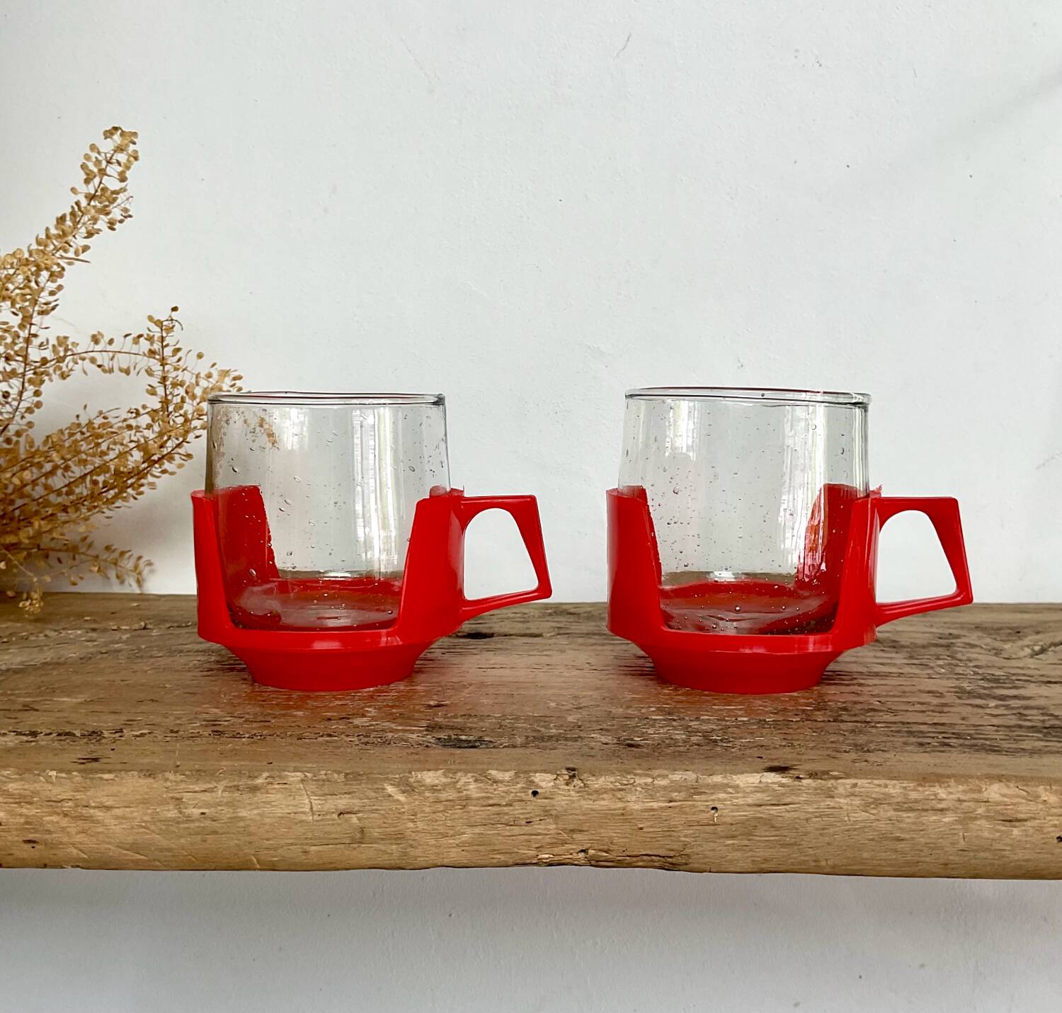 5 vintage red glass and plastic cups