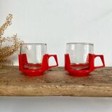 5 vintage red glass and plastic cups