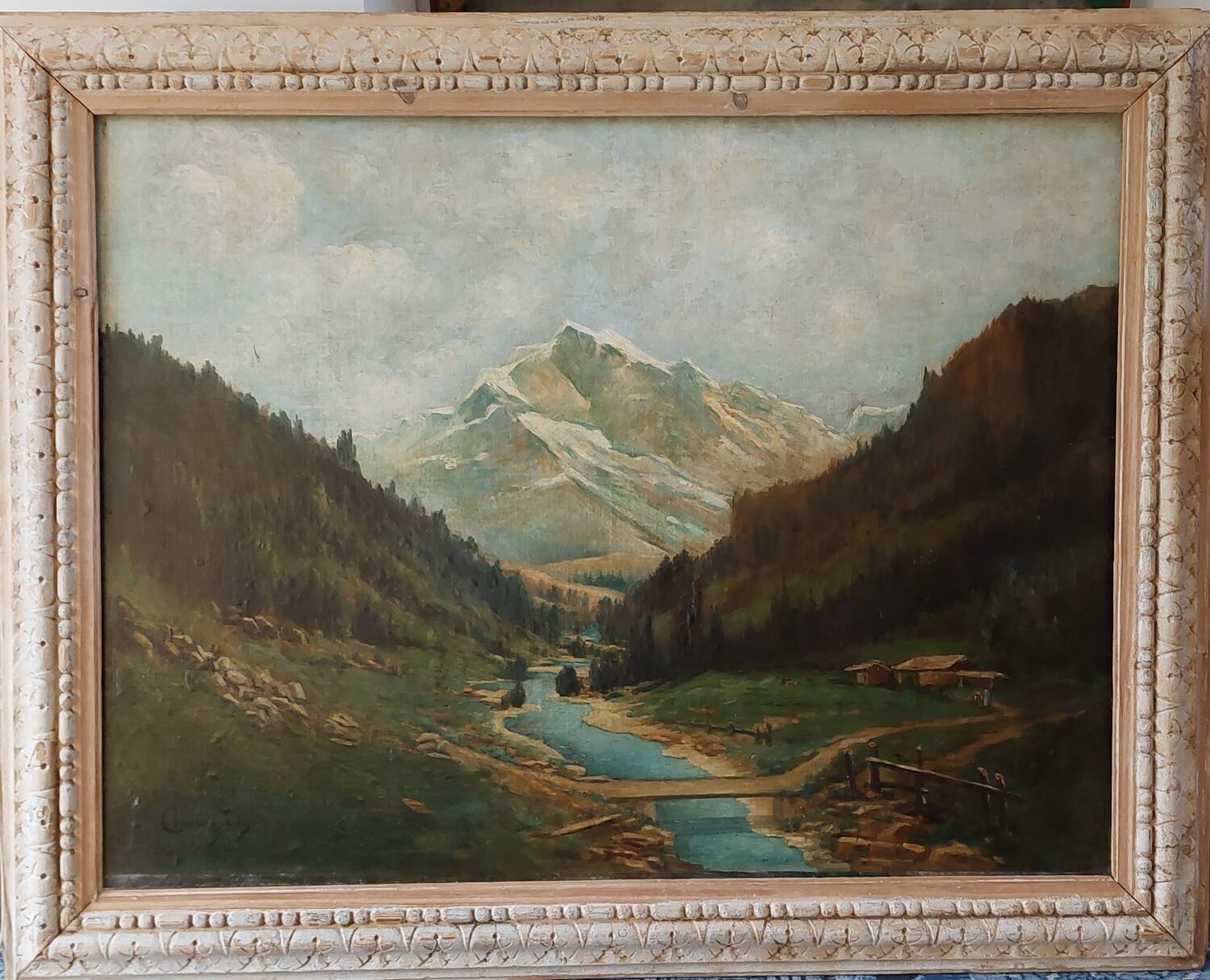 Large antique mountain painting