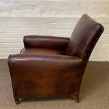 Antique Leather Club Chair, Normandy Model, Circa 1920's