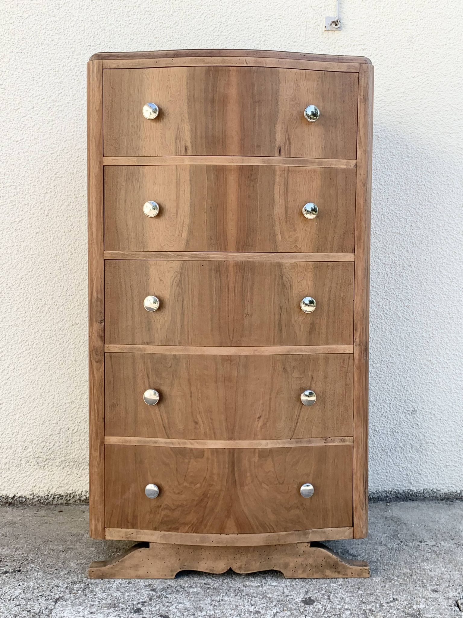 Commode haute art déco pieds moustache noyer brut 1930