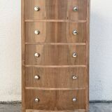 High art deco chest of drawers with mustache feet in raw walnut, 1930s