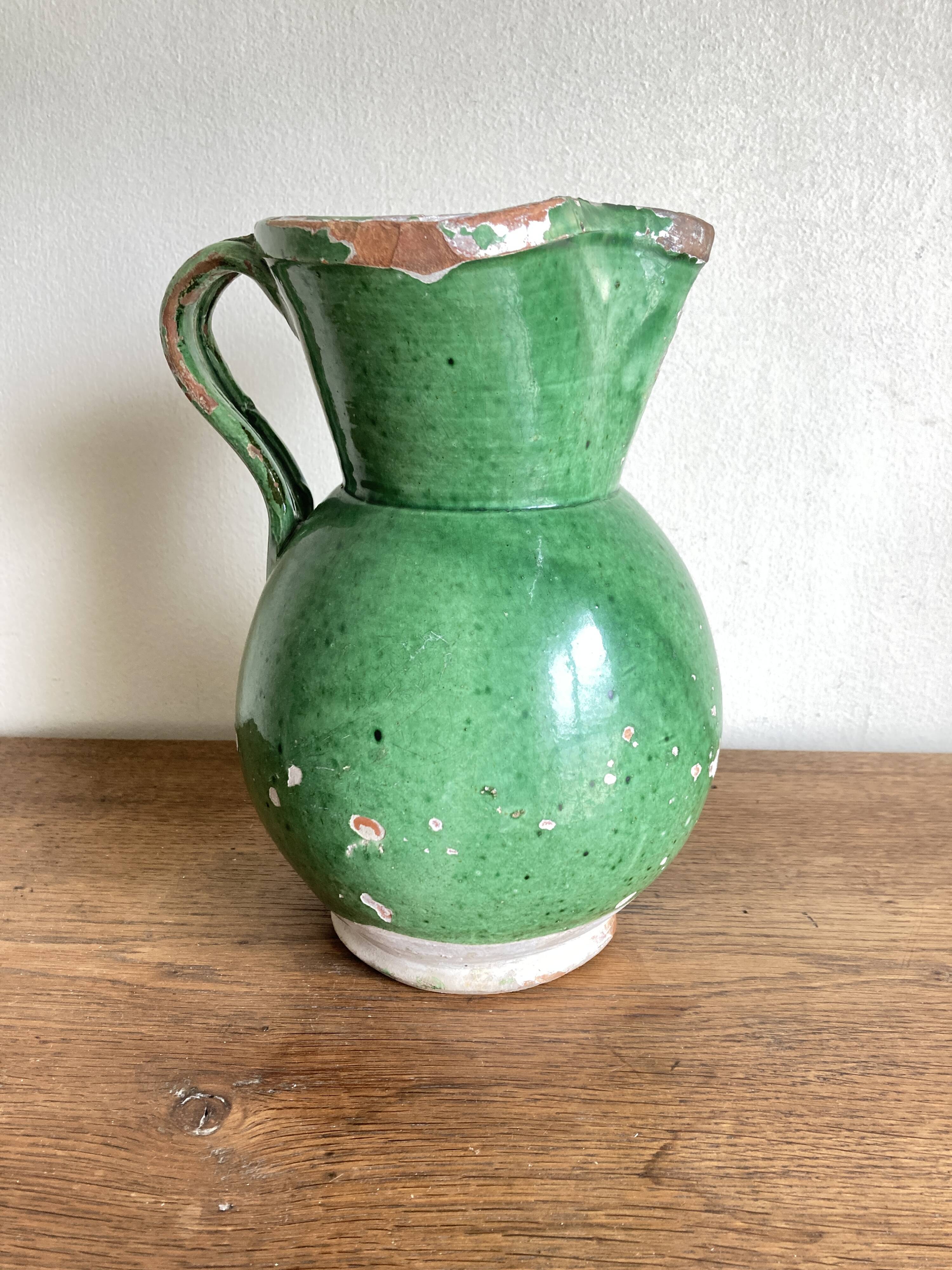 Vase pitcher Sicily Italy in glazed earthenware folk art 1950