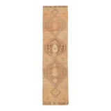 Brown & Cream Turkish Runner Rug, 95x377Cm