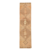 Tapis de couloir turc marron et crème, 95 x 377 cm