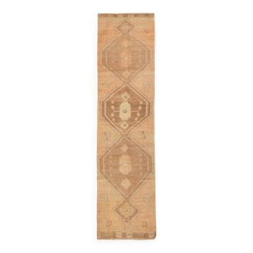 Brown & Cream Turkish Runner Rug, 95x377Cm