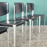 Set of 4 Matteo Grassi Postmodern Black Leather Dining Chairs, Italy, 1980s