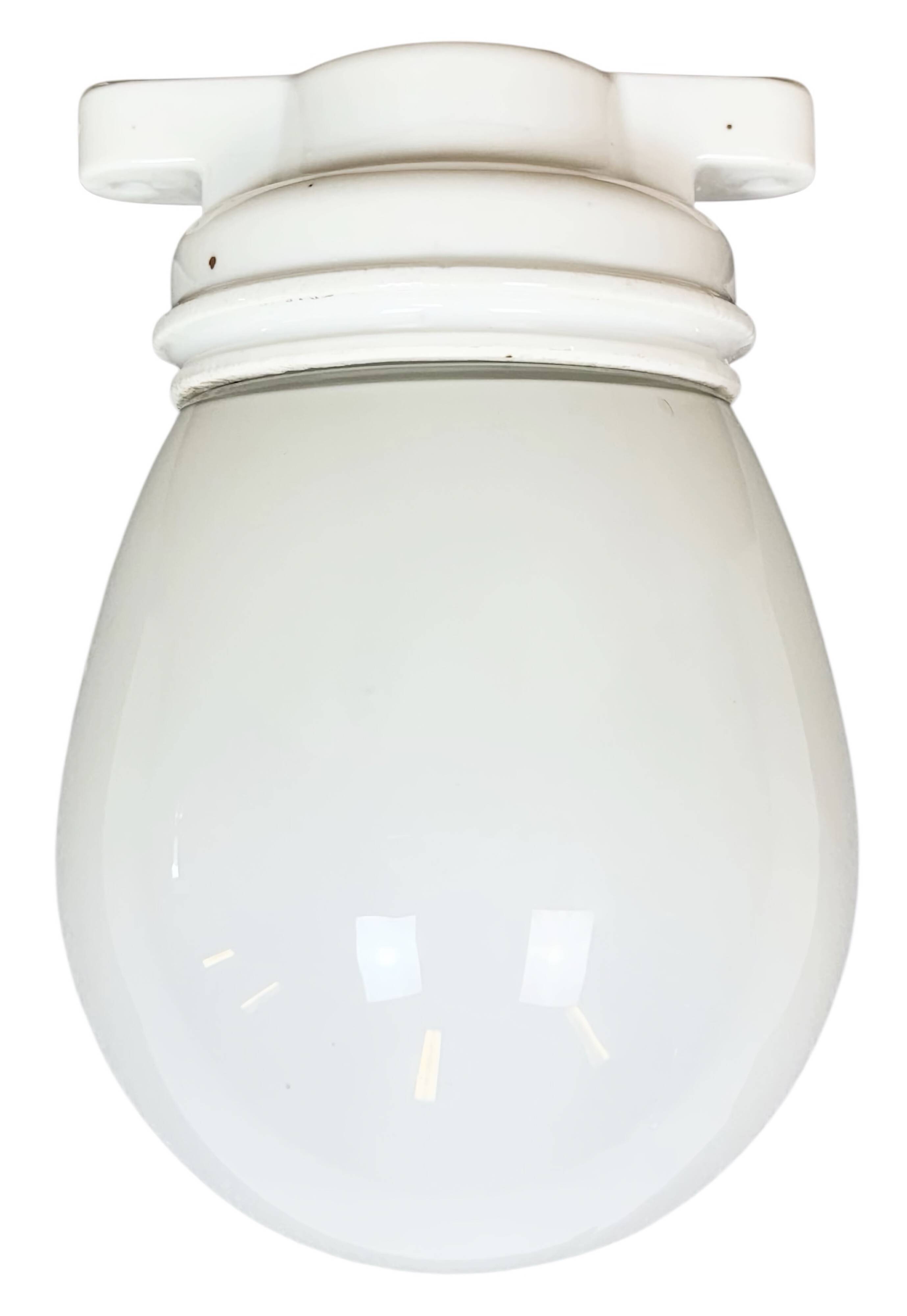 Vintage Porcelain Ceiling Light with Milk Glass , 1950s