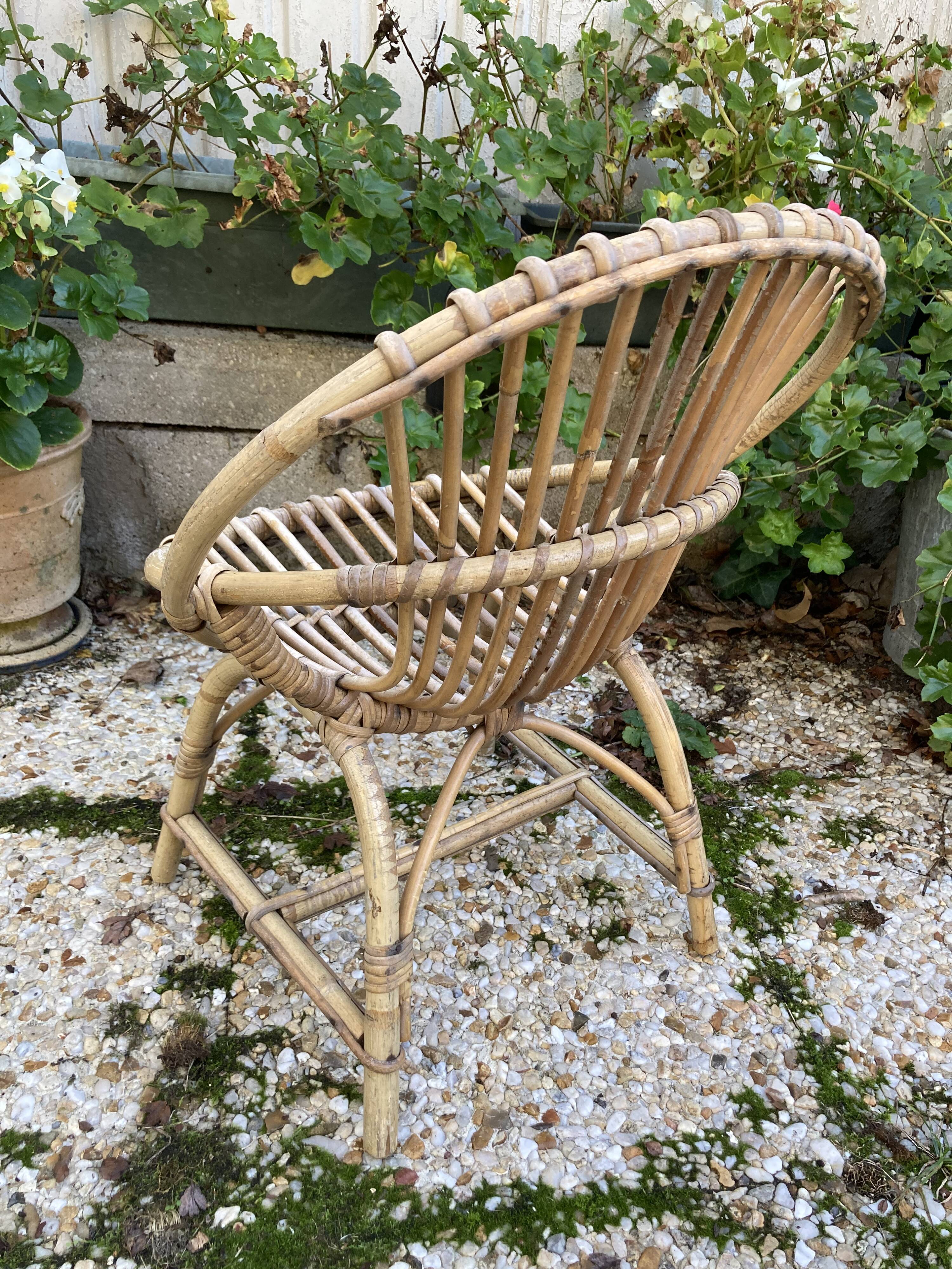 Set of 3 vintage rattan armchairs