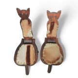 Chaises tripodes brutalistes en cuir de vache pour chat / étiquetées fabriquées en Espagne, dossier pliable, années 1960