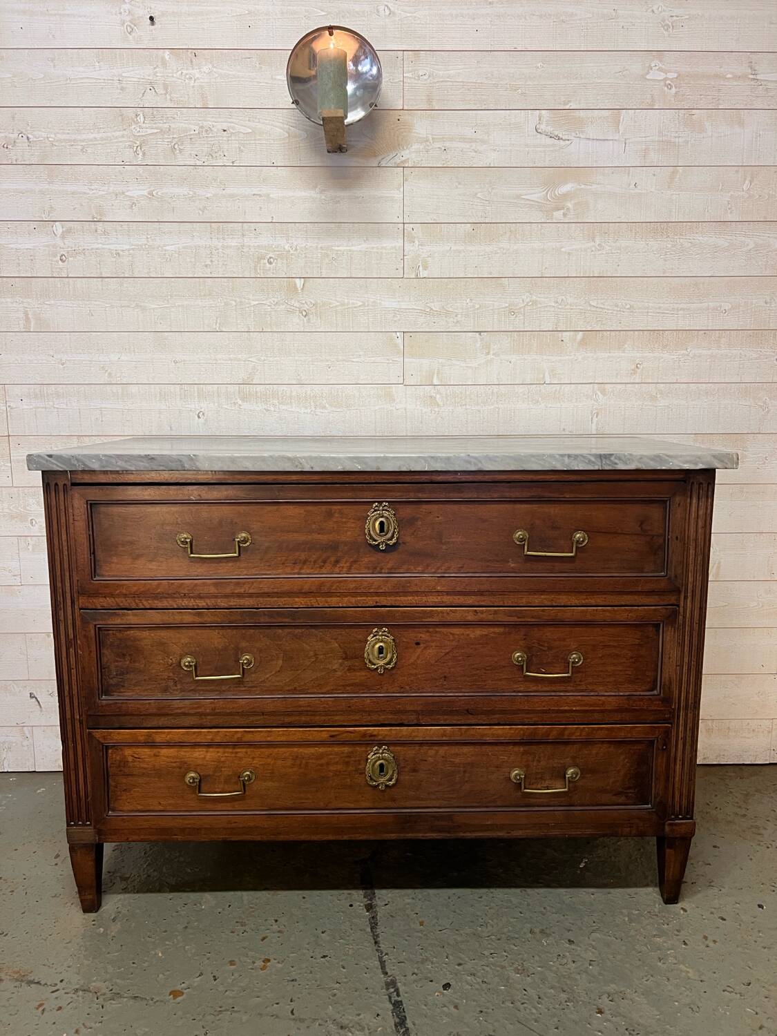 Louis XVI chest of drawers in grey marble