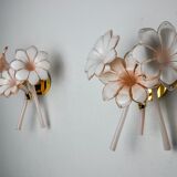 Pair of pink fleurs-de-lis sconces, murano glass, Italy, 1970