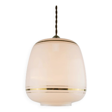 Lampe vintage en verre blanc avec accents dorés de style moderne du milieu du siècle