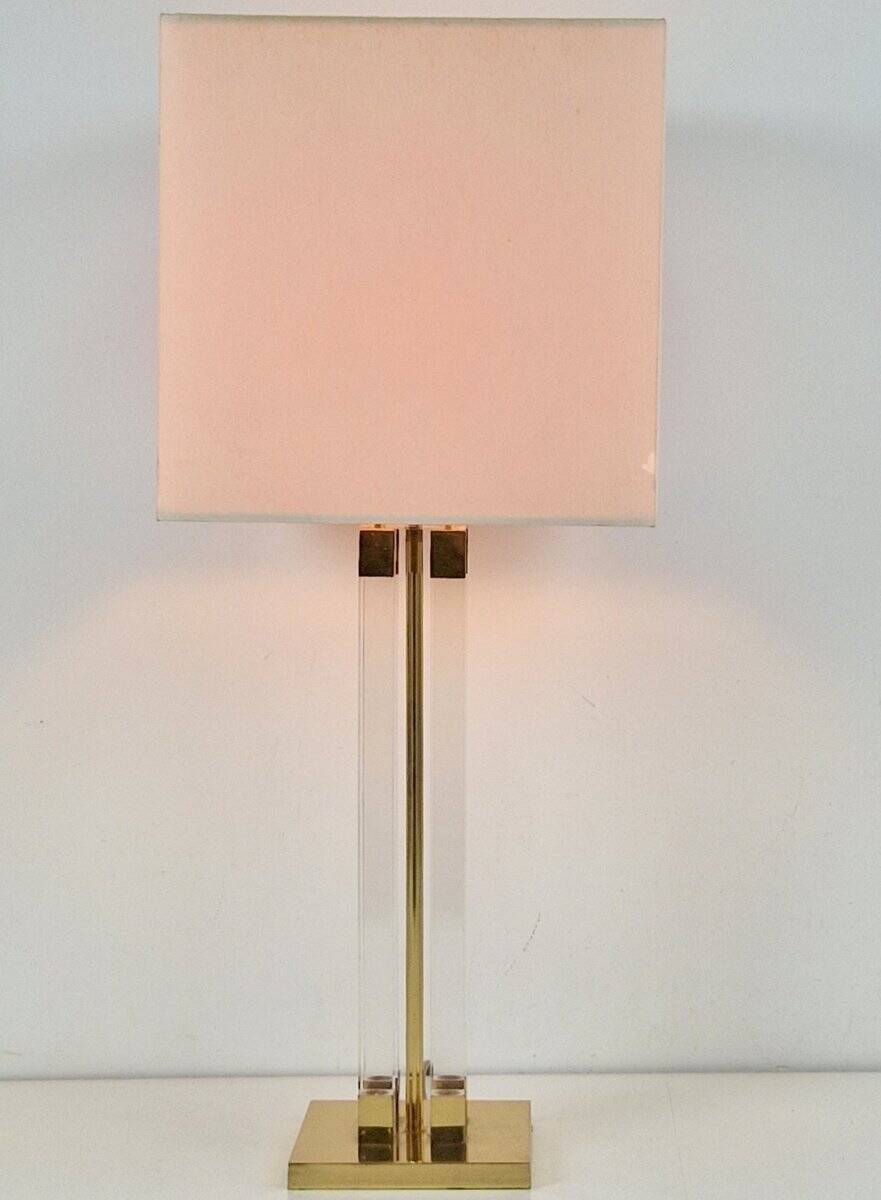 Vintage Regency Acrylic & Brass Table Lamp, Italy, 1970s