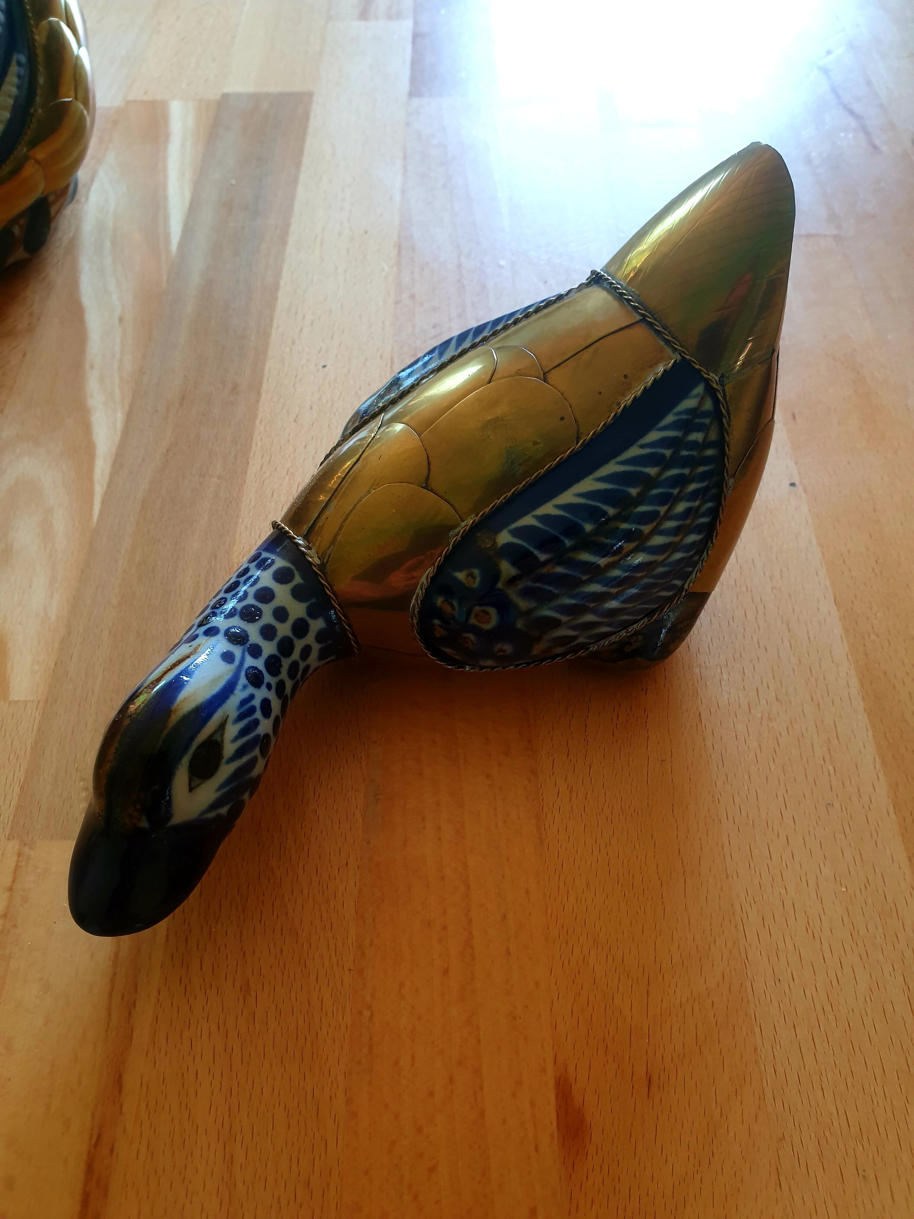 Brass duck and ceramics