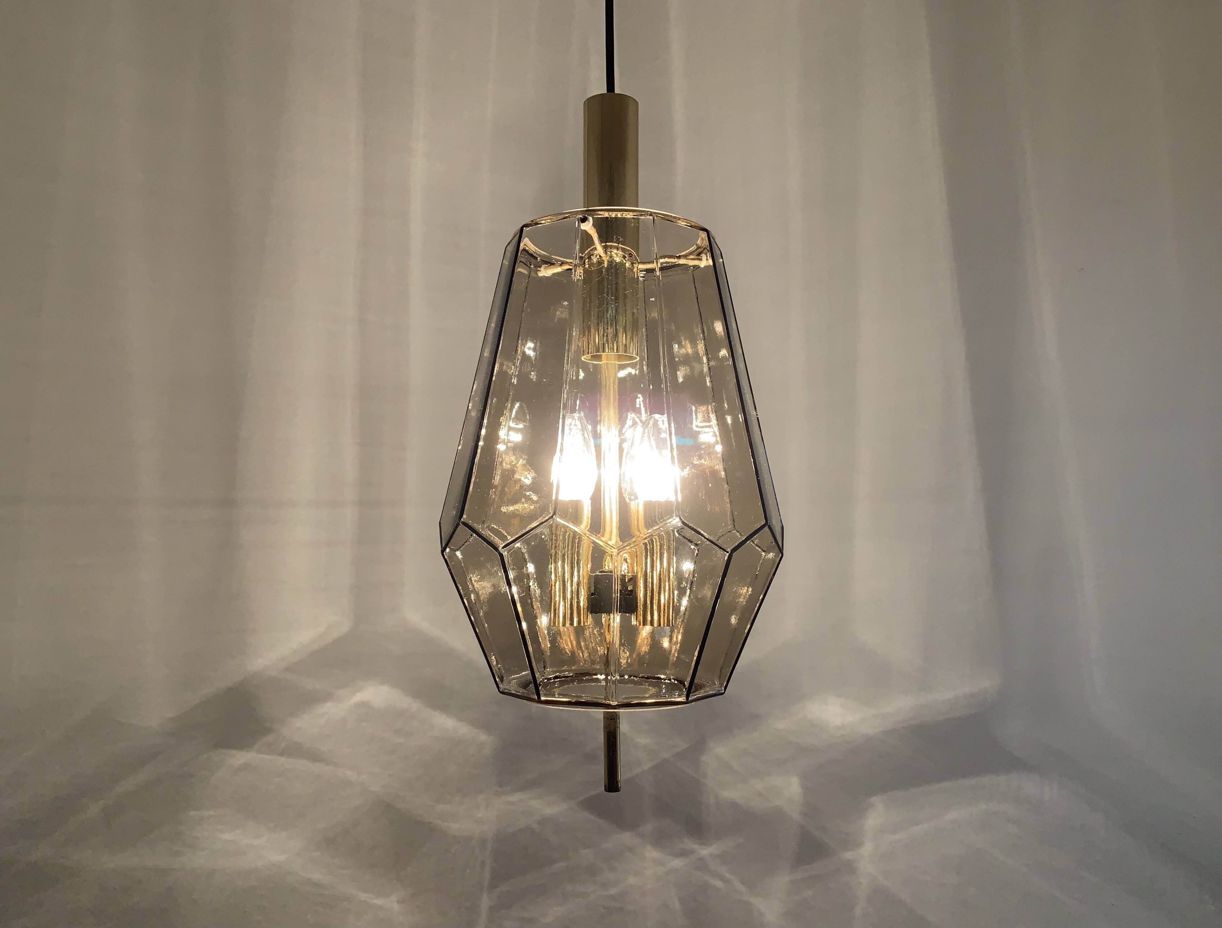 Set of 2 Smoked Glass Pendant Lamps by Glashütte Limburg