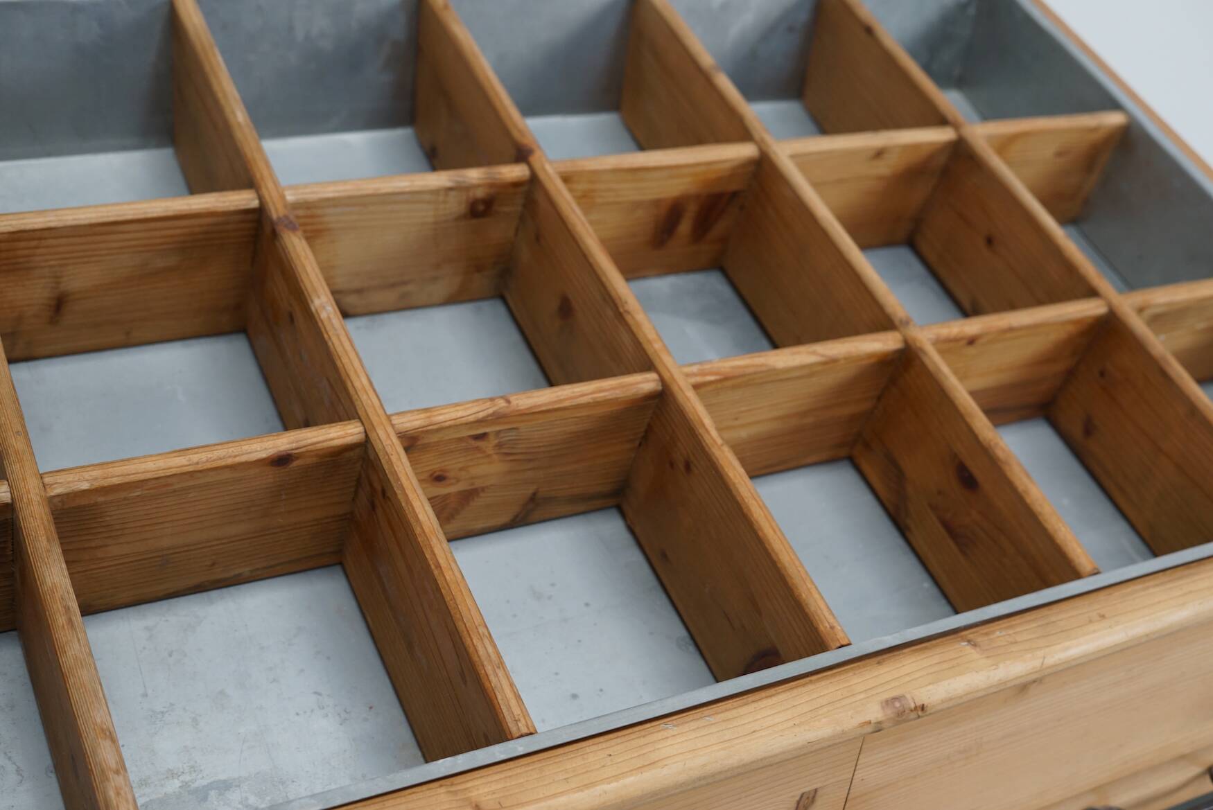 Vintage Dutch Pine Haberdashery Shop Cabinet with Glass Fronts