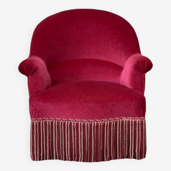 Fauteuil crapaud ancien velours framboise