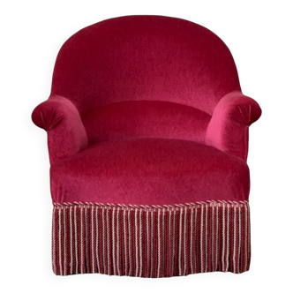 Fauteuil crapaud ancien velours framboise