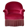 Fauteuil crapaud ancien velours framboise