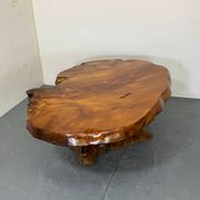 Brutalist Wabi Sabi mid-century coffee table made of natural biological burl wood.