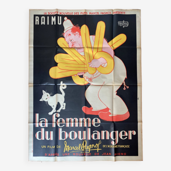 Affiche cinéma originale "La Femme du Boulanger" Raimu, Marcel Pagnol, Dubout 120x60cm 50's