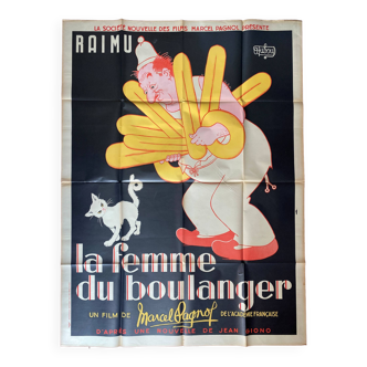 Affiche cinéma originale "La Femme du Boulanger" Raimu, Marcel Pagnol, Dubout 120x60cm 50's