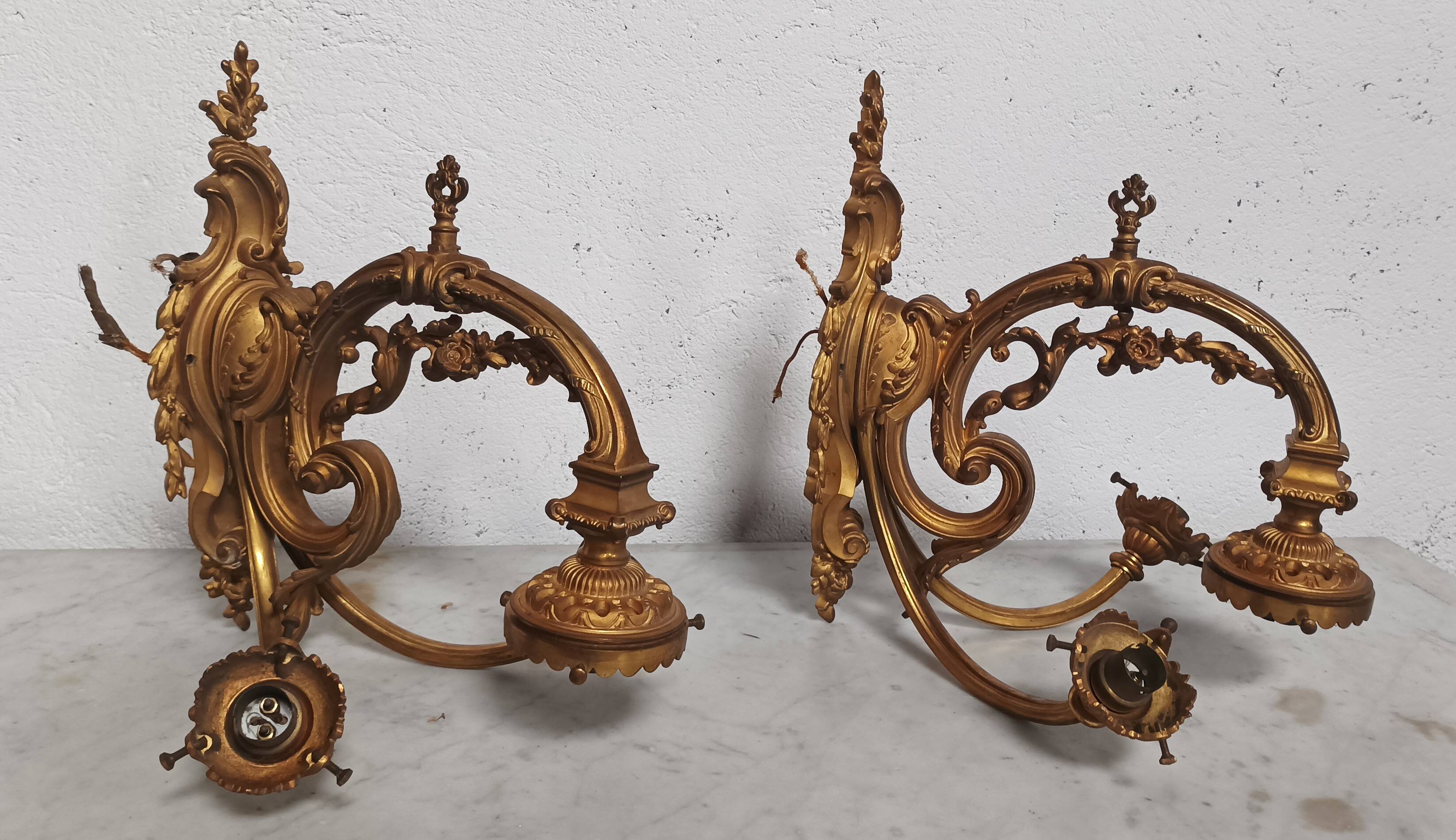 Pair of large Napoleon III bronze wall lights