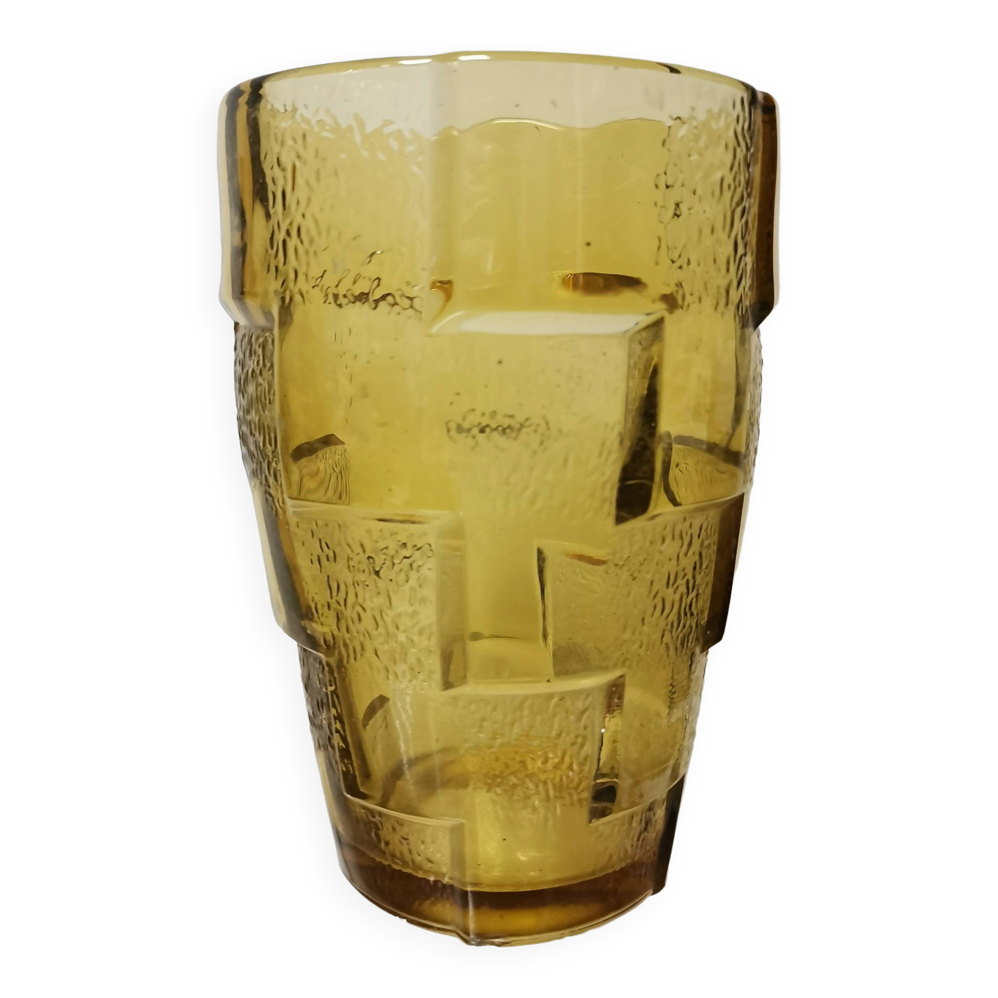 Stylized yellow glass vase, art deco