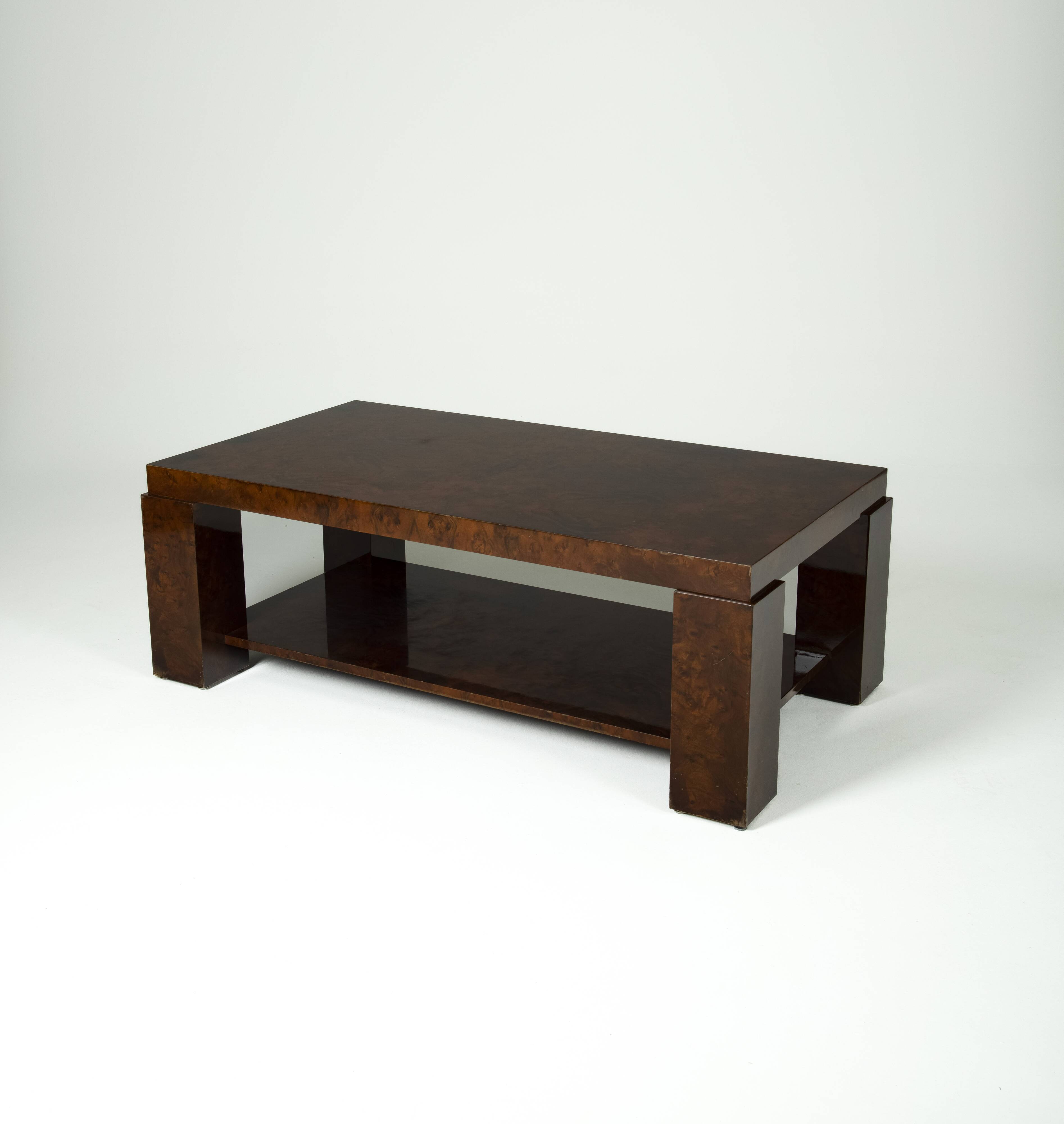 Lacquered elm magnifying glass coffee table, 1970s