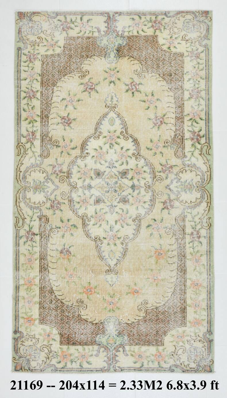 Light Yellow & Brown Turkish Rug, 114x204Cm